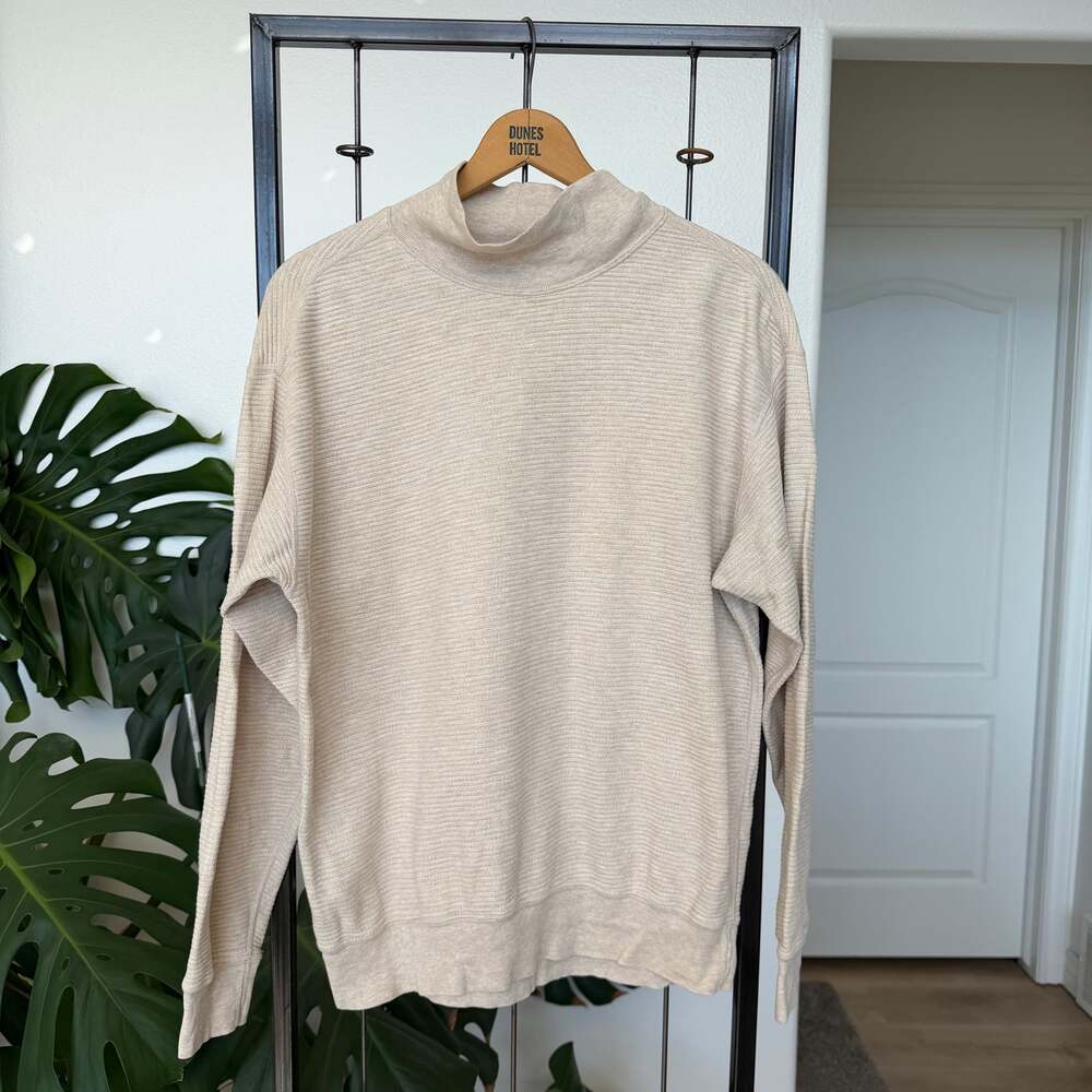 Vintage Lands’ End Oatmeal 100% Cotton Mock Neck Sweater Small Outdoors